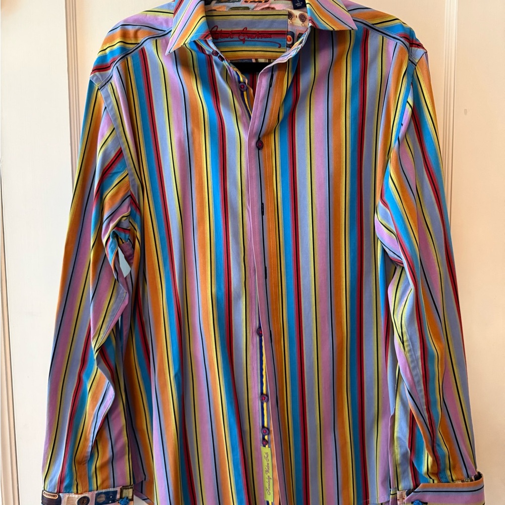 Robert Graham Multistripe Dress Shirt in Blue, Purple, Yellow, Pink &‎ Green